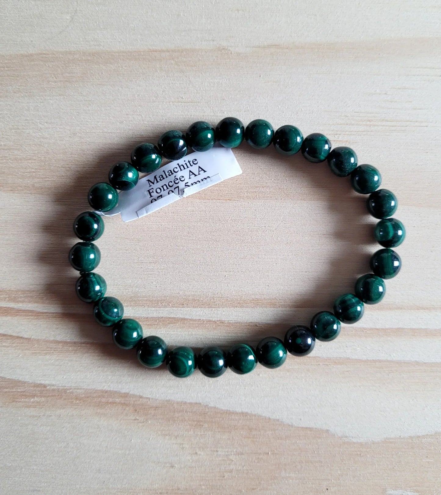 Bracelet en Malachite foncée 8mm AA - Pierres de Terre Happy