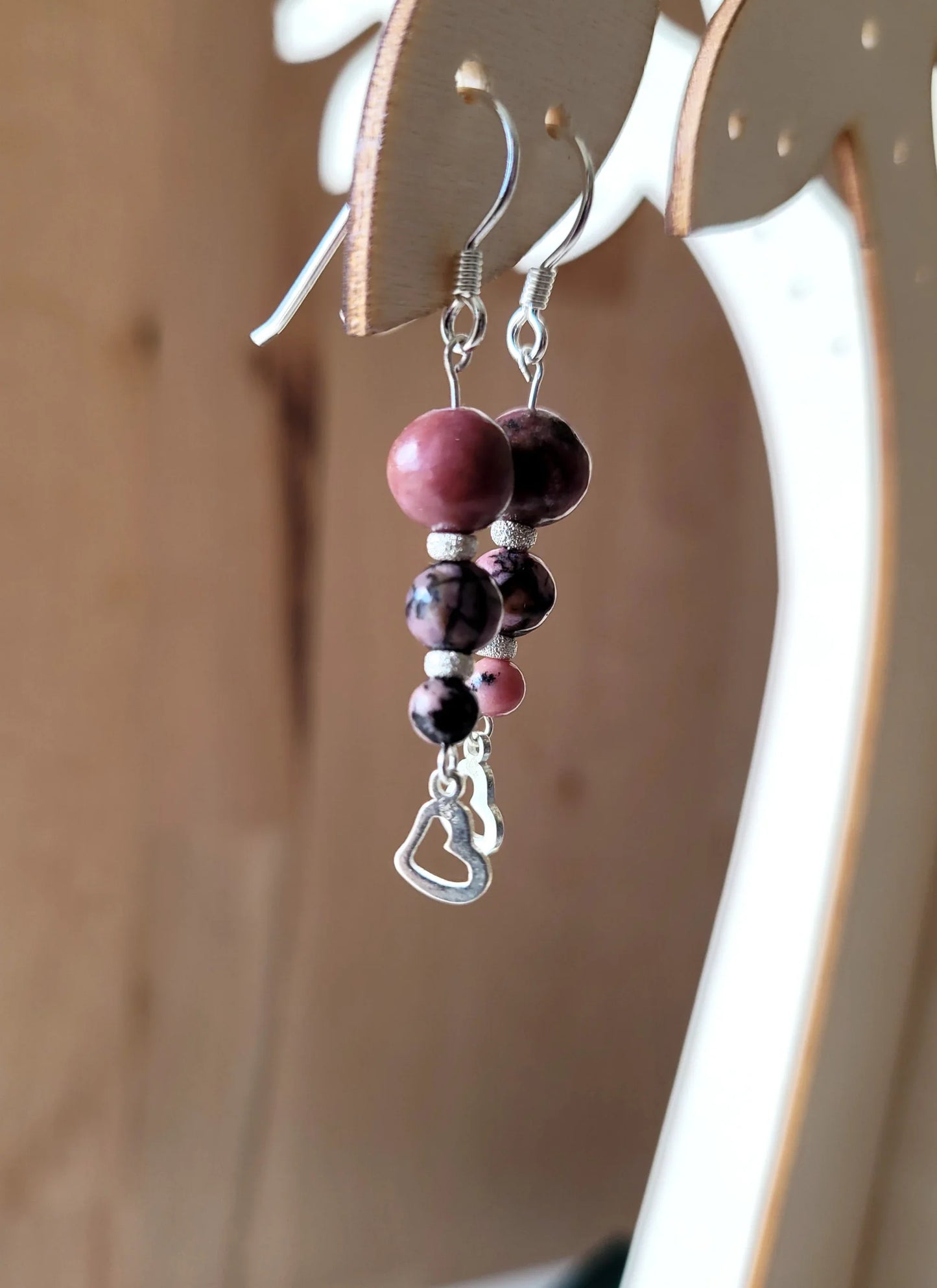 Boucles d'oreilles en Rhodonite et argent 925 - Pierres de Terre Happy