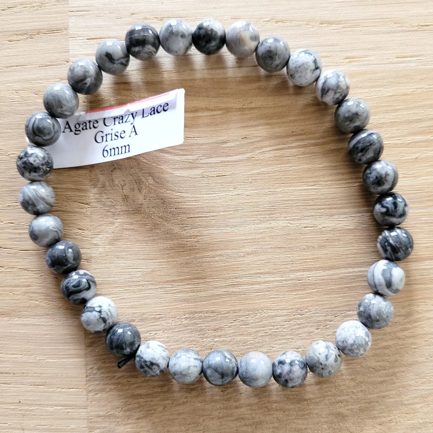 Bracelet en Agate crazy lace grise 6mm - Pierres de Terre Happy