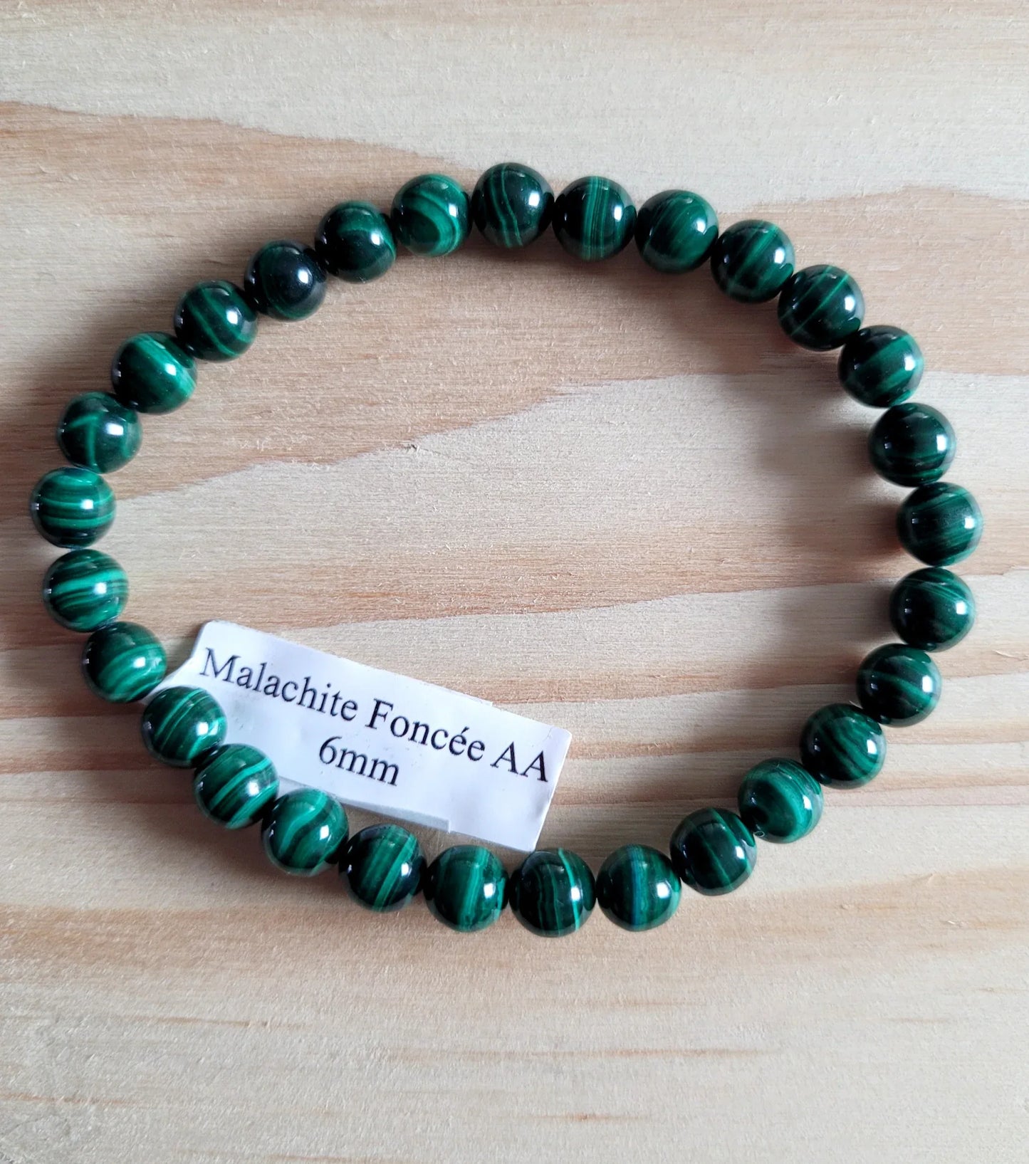 Bracelet en Malachite foncée 6mm AA - Pierres de Terre Happy