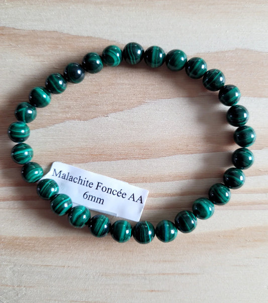 Bracelet en Malachite foncée 6mm AA - Pierres de Terre Happy