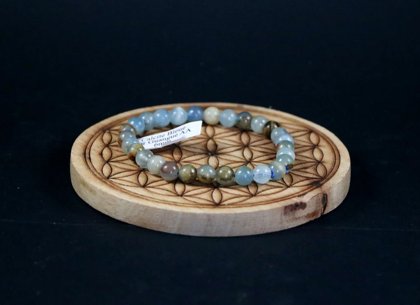 Bracelet en Calcite bleue sur Guangue 6mm - Pierres de Terre Happy