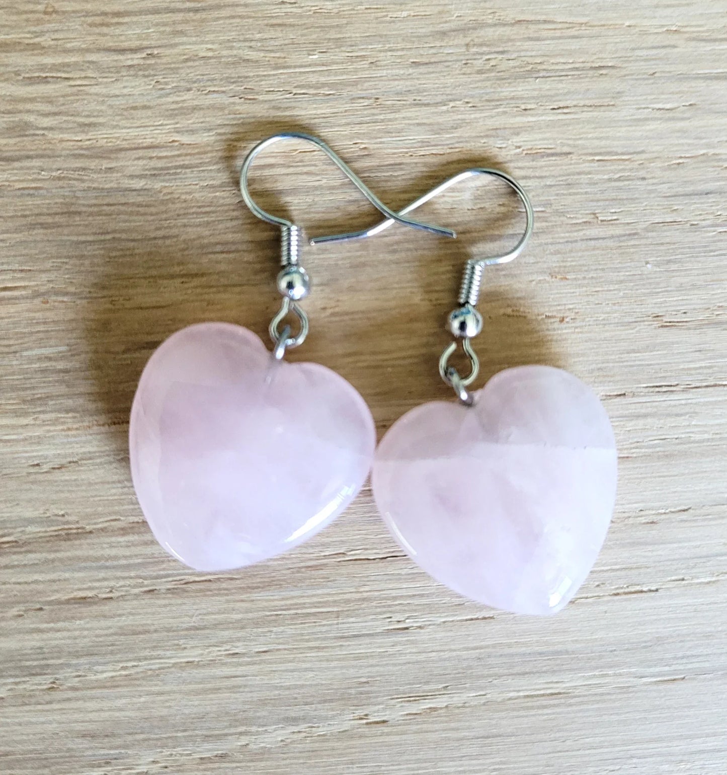 Boucles d'oreilles coeur en Quartz Rose - Pierres de Terre Happy