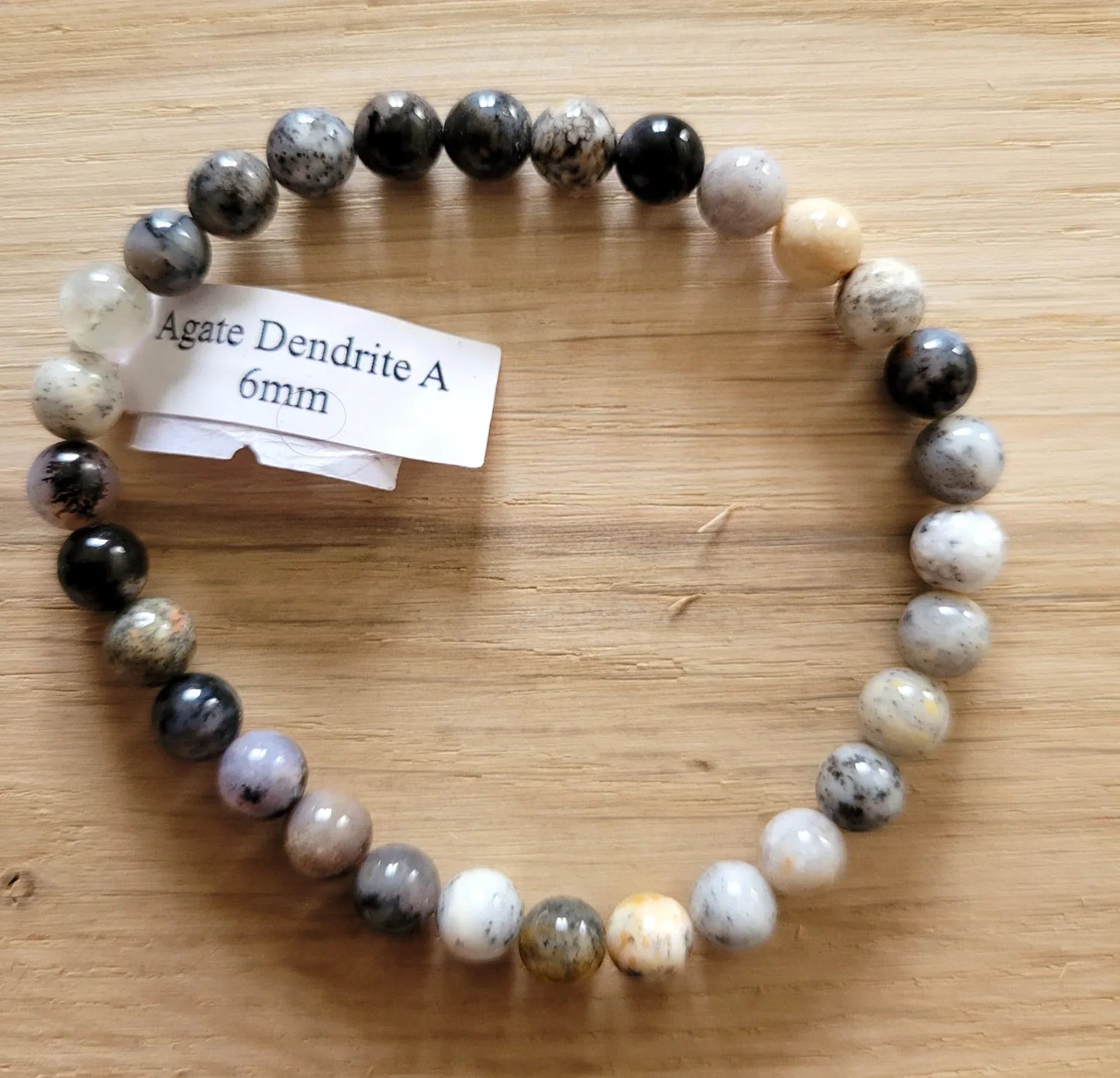 Bracelet en Agate dentrite 6mm - Pierres de Terre Happy