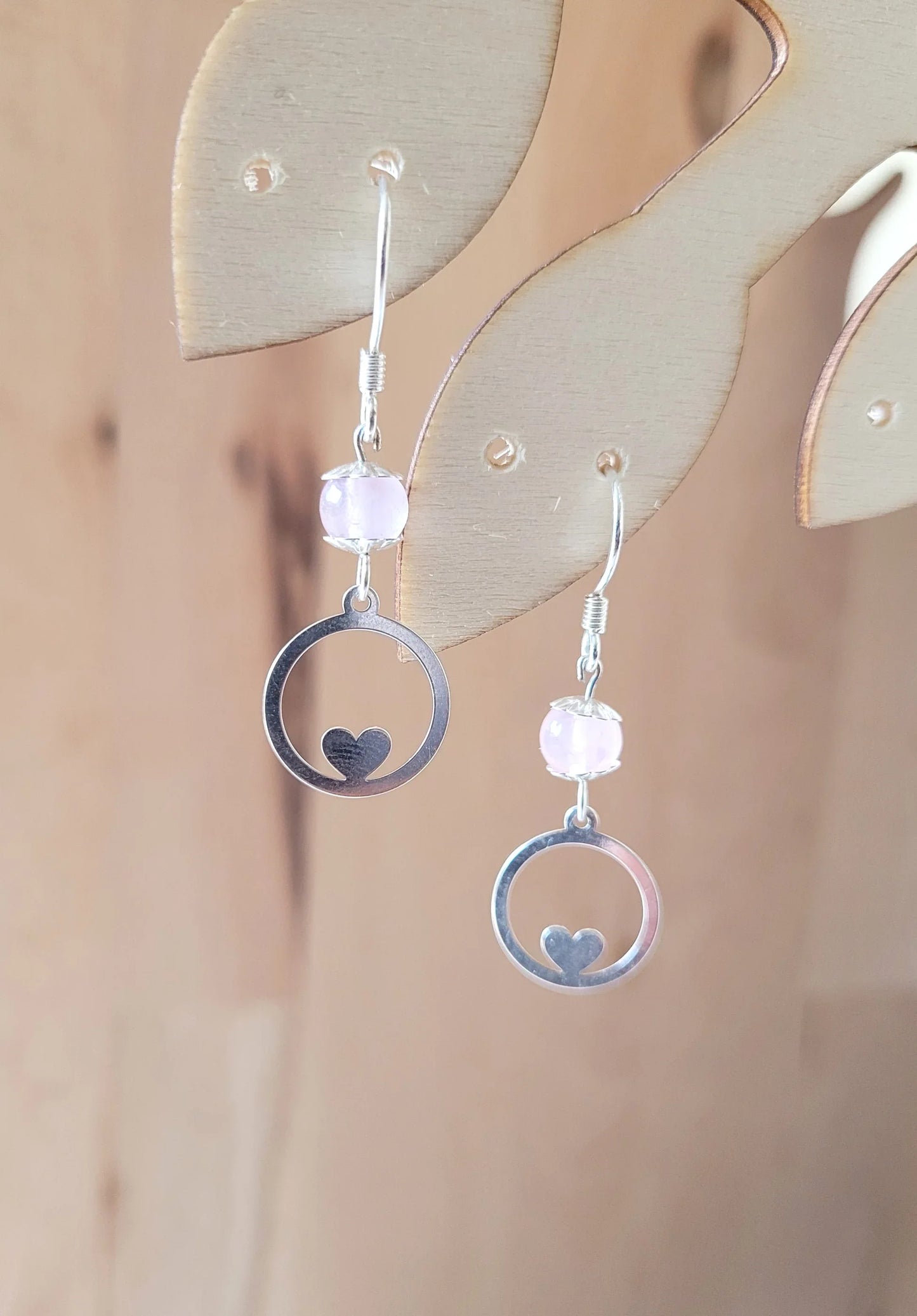 Boucles d'oreilles en Quartz Rose et argent 925 - Pierres de Terre Happy