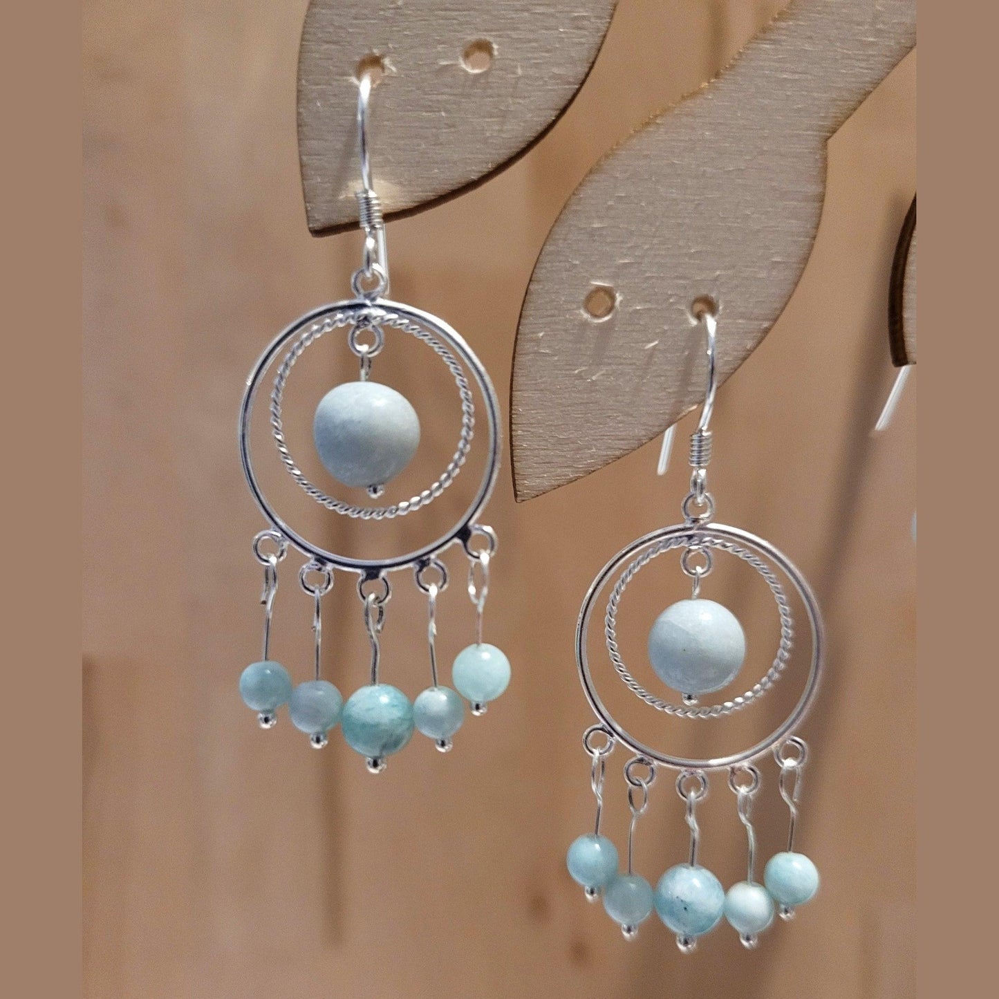 Boucles d'oreilles en Amazonite et argent 925 - Pierres de Terre Happy