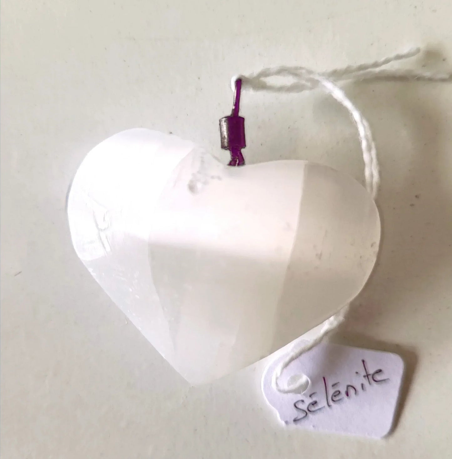 Pendentif coeur en Sélénite - Pierres de Terre Happy