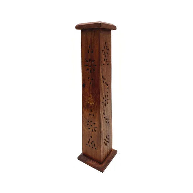 Support à encens tour en bois, motif Bouddha doré - Pierres de Terre Happy