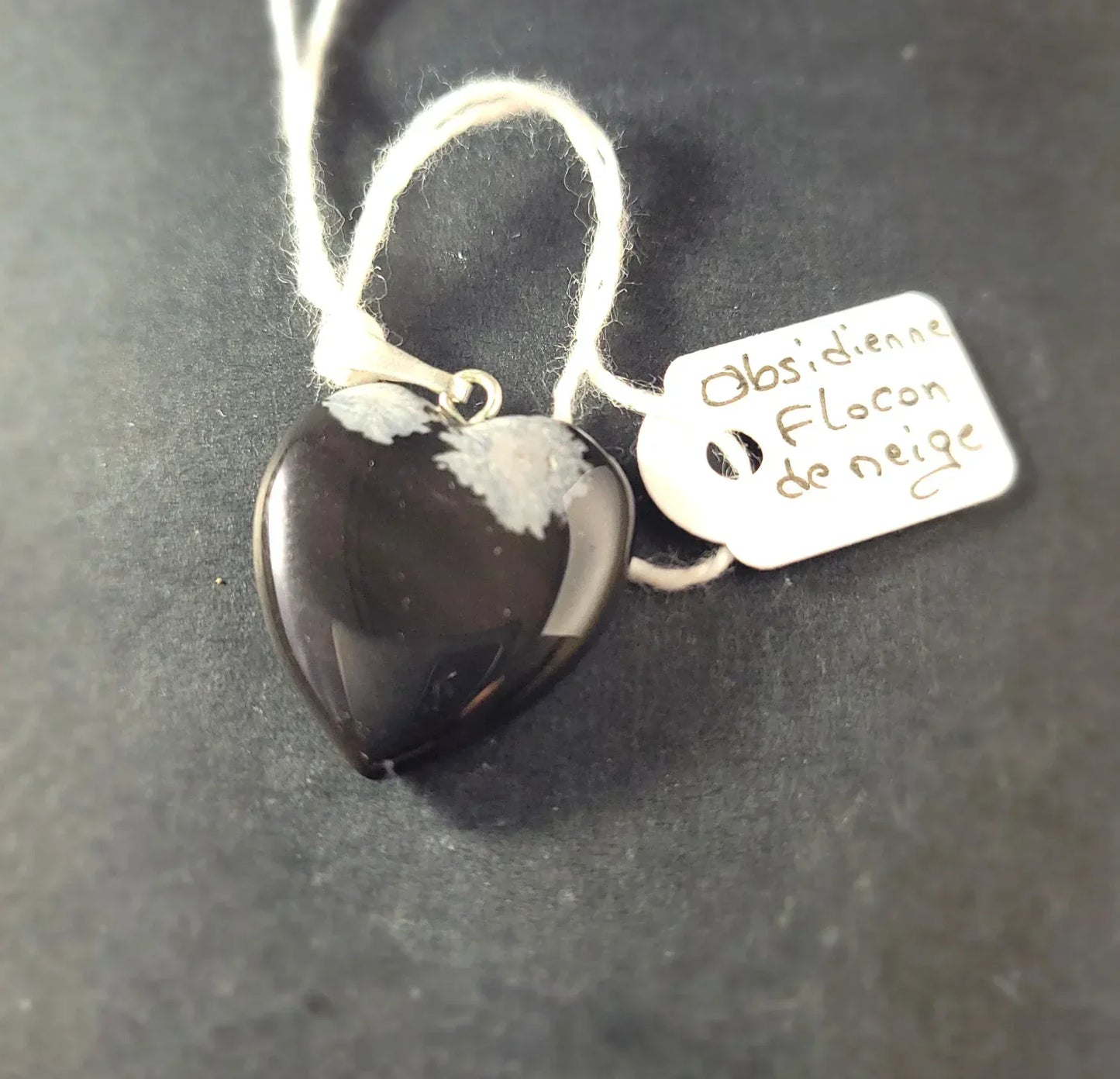 Pendentif coeur en Obsidienne flocon de neige - Pierres de Terre Happy