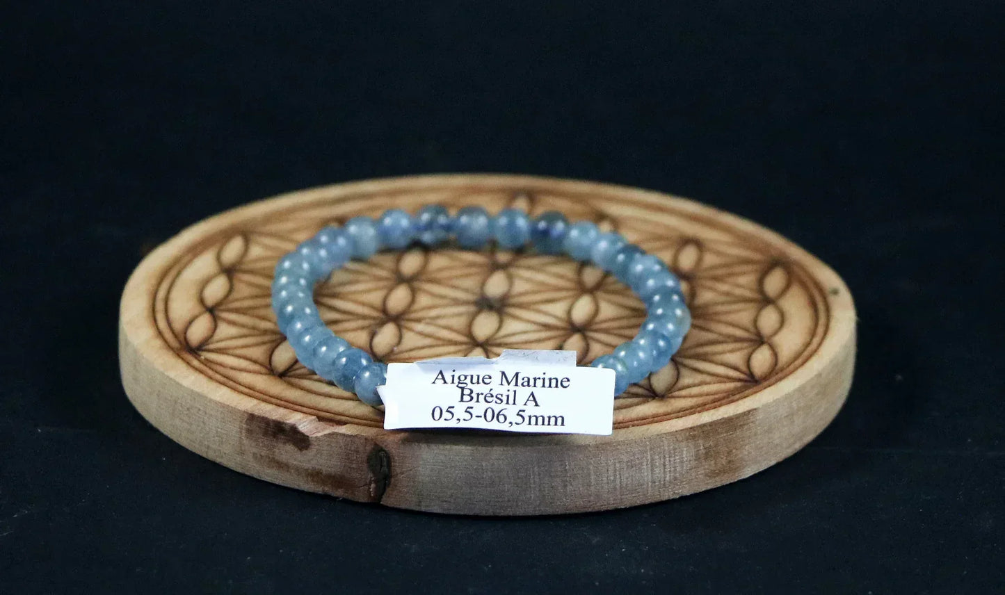 Bracelet en Aigue marine 5,5 à 6,5mm Brésil A - Pierres de Terre Happy