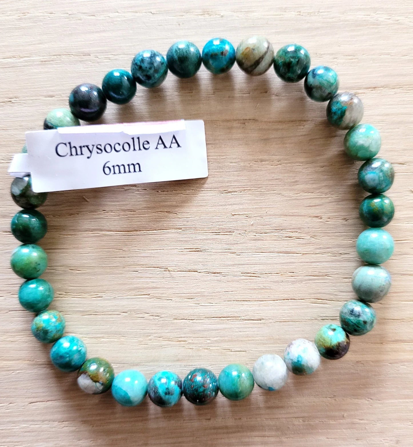 Bracelet en Chrysocolle Pérou AA 6mm - Pierres de Terre Happy