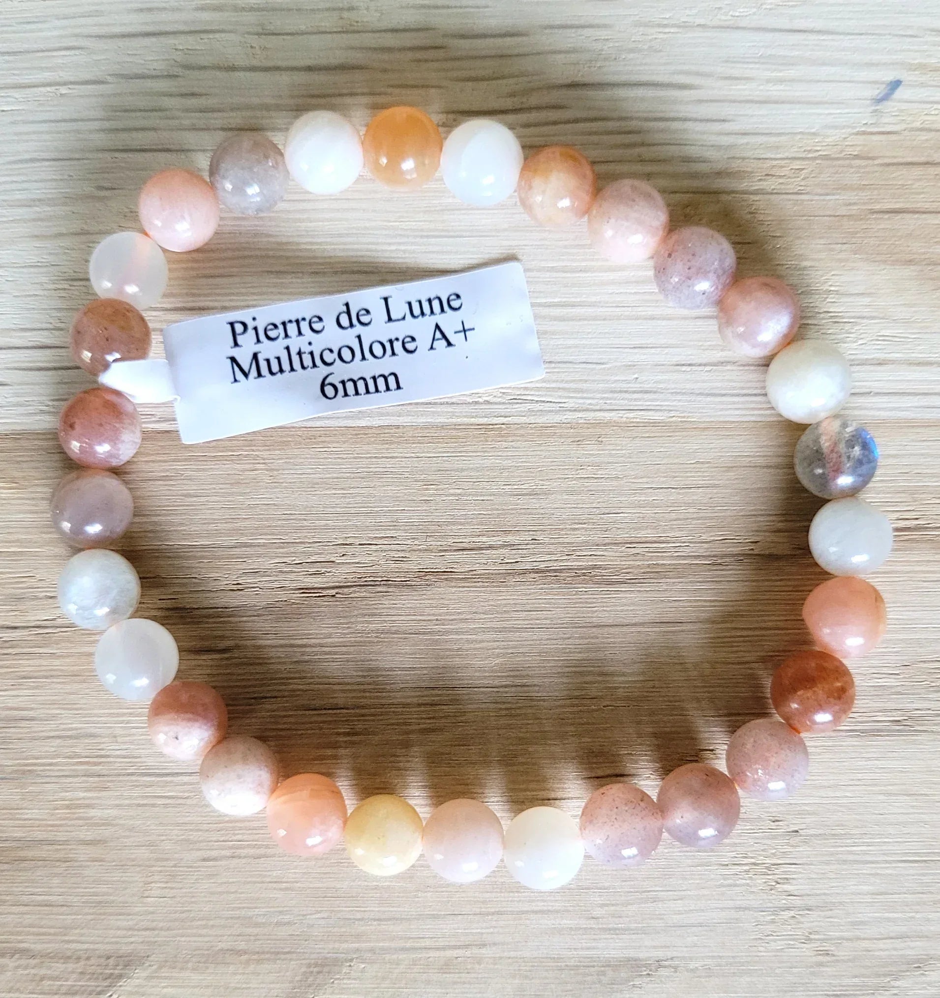 Bracelet en Pierre de lune 6mm - Pierres de Terre Happy