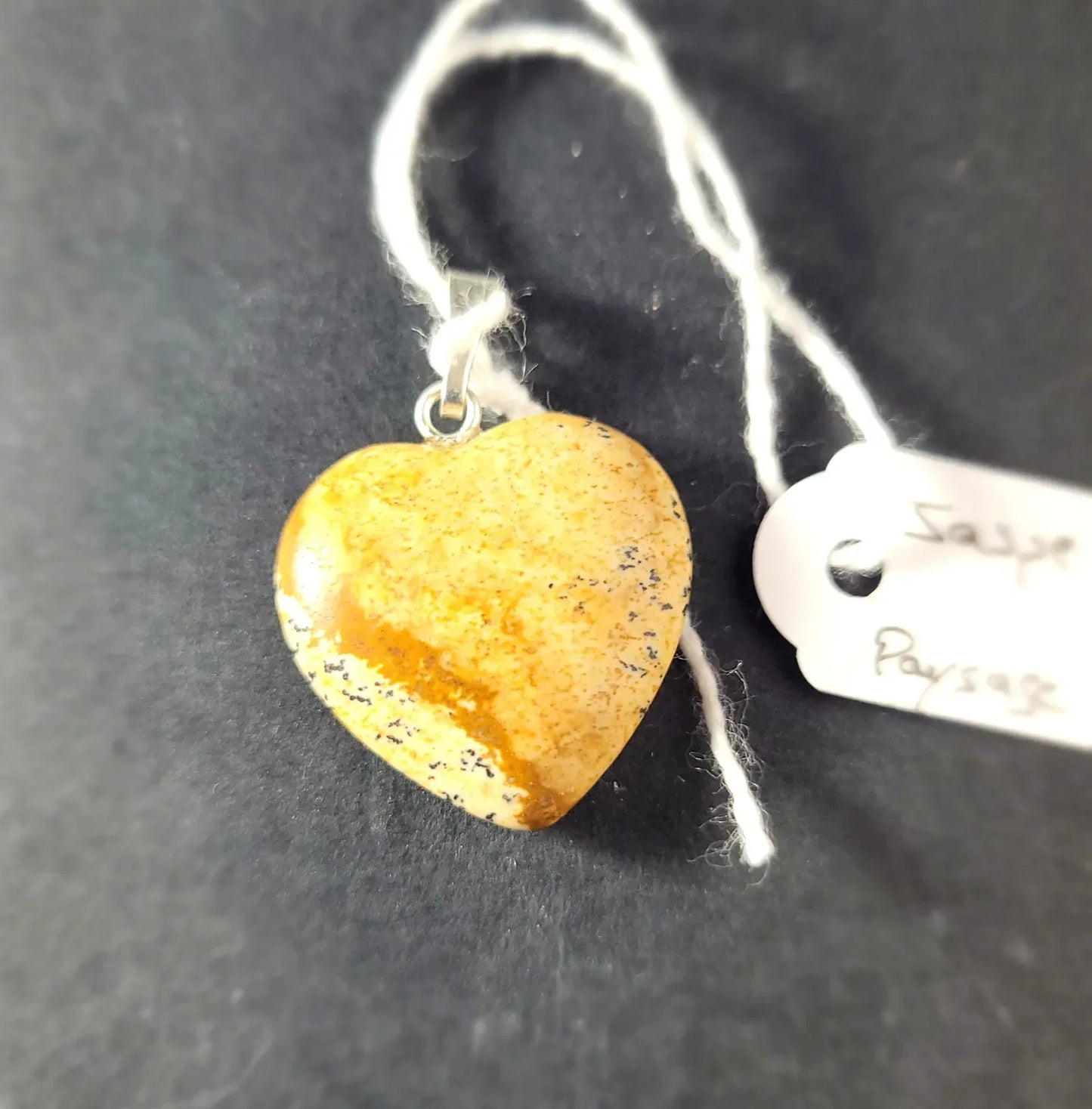 Pendentif coeur de Jaspe paysage - Pierres de Terre Happy