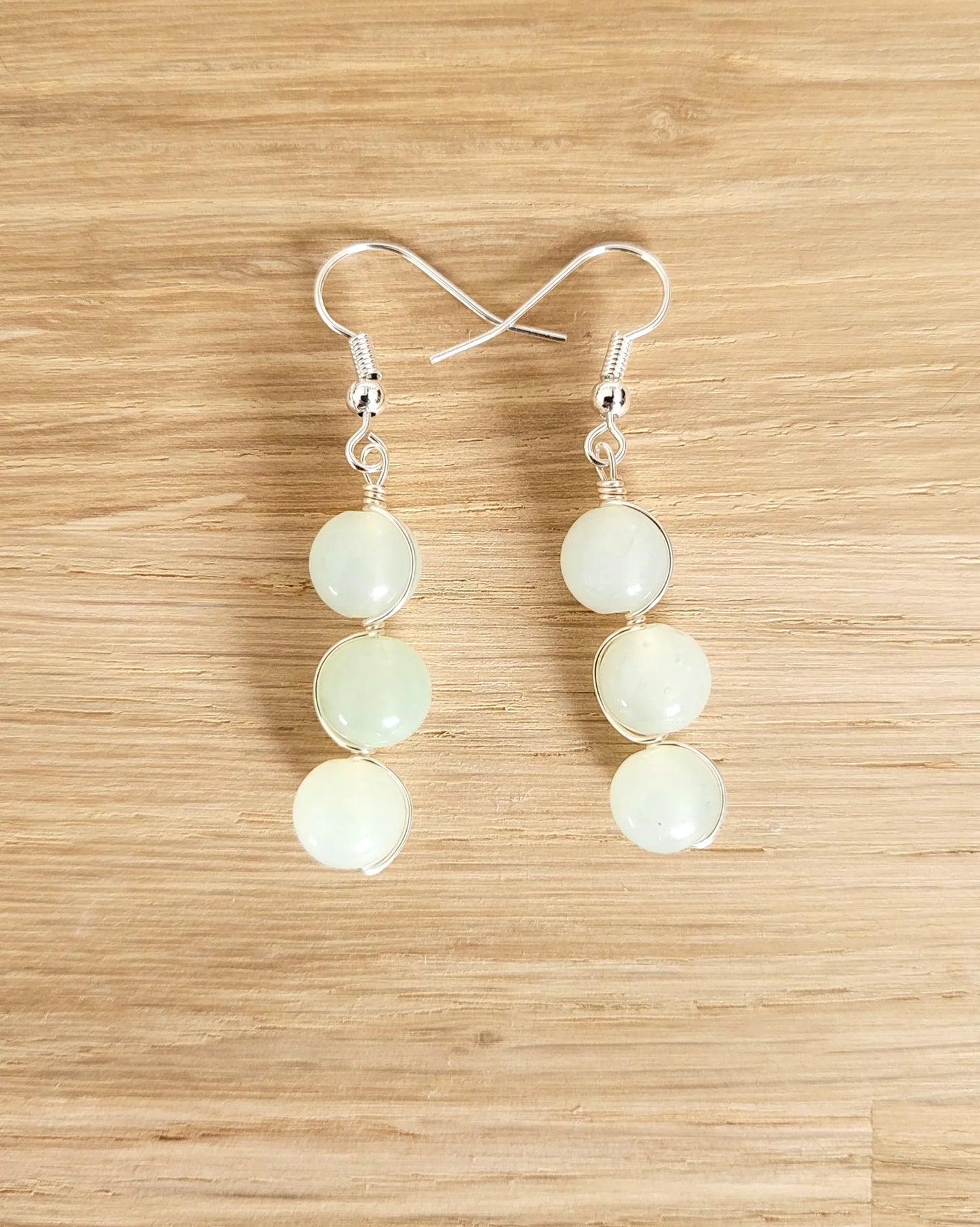 Boucles d'oreilles 3 perles en Jade - Pierres de Terre Happy