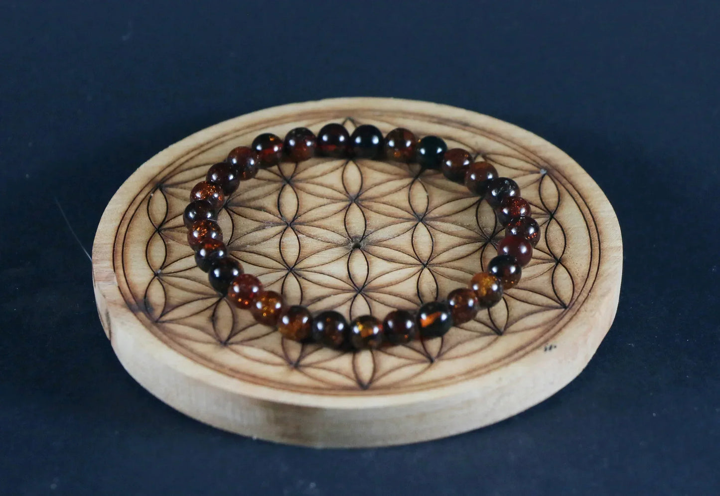Bracelet en Ambre cognac foncé 6.5mm - Pierres de Terre Happy
