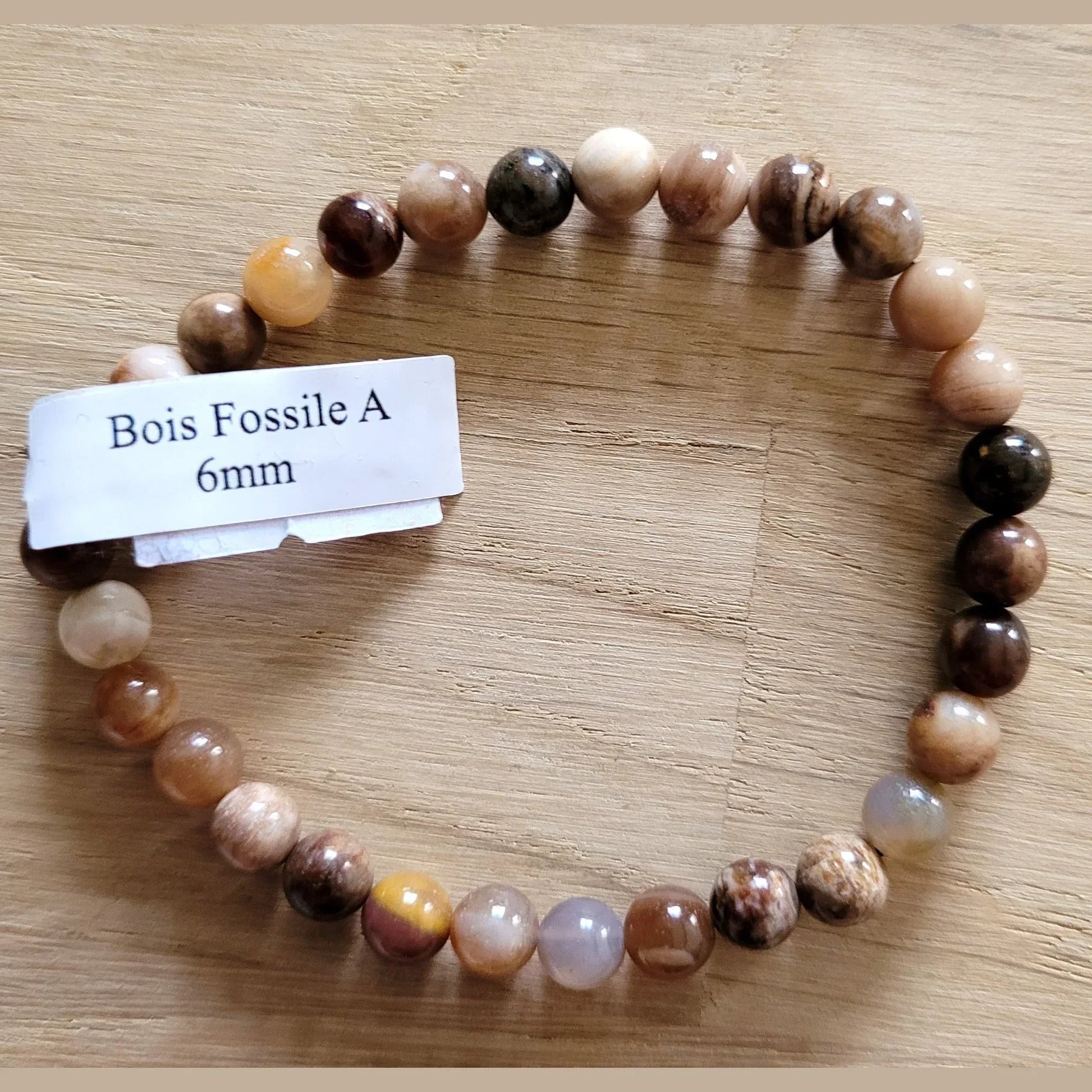 Bracelet en Bois Fossile 6mm - Pierres de Terre Happy