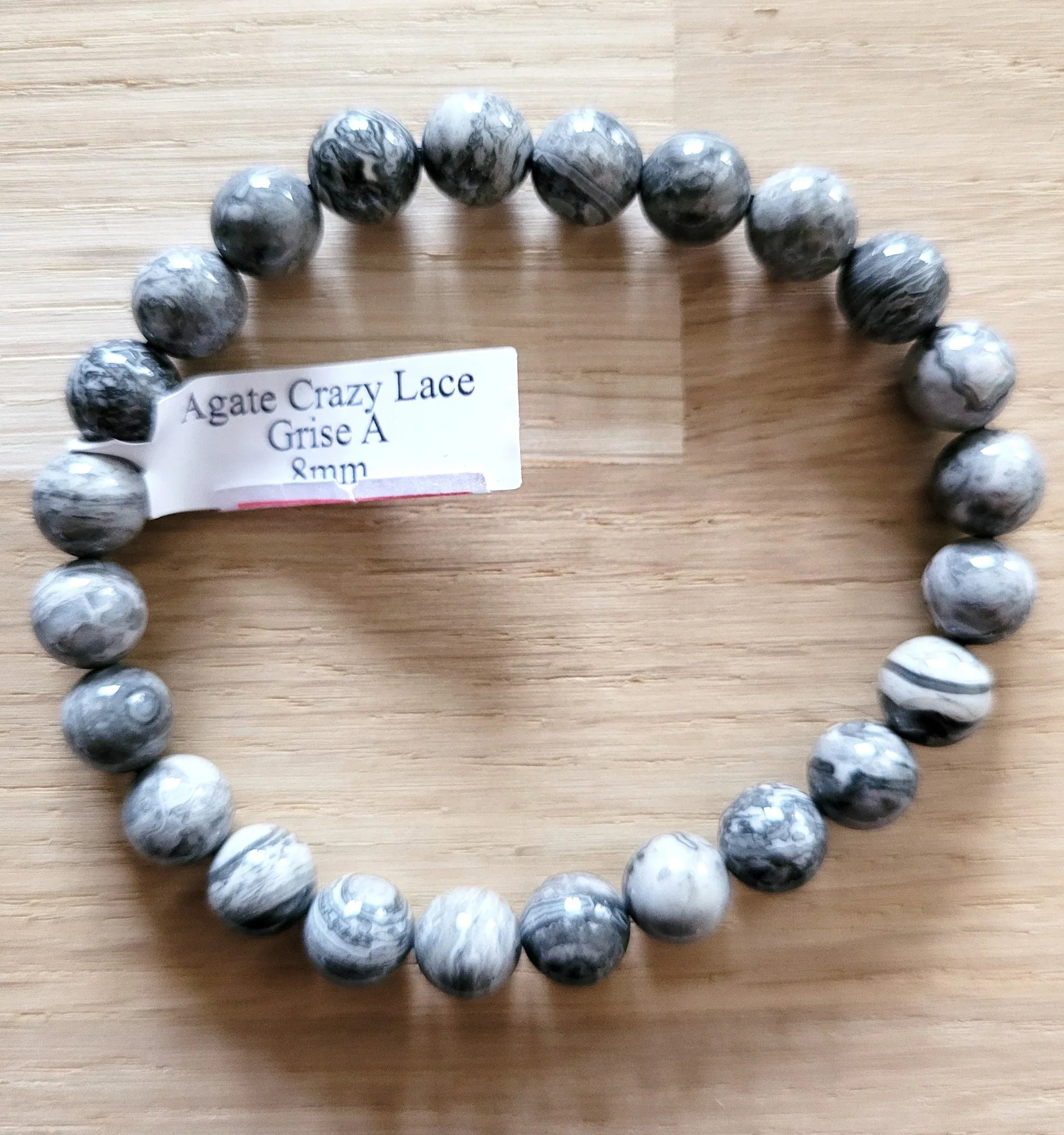 Bracelet en Agate crazy lace grise 8mm - Pierres de Terre Happy