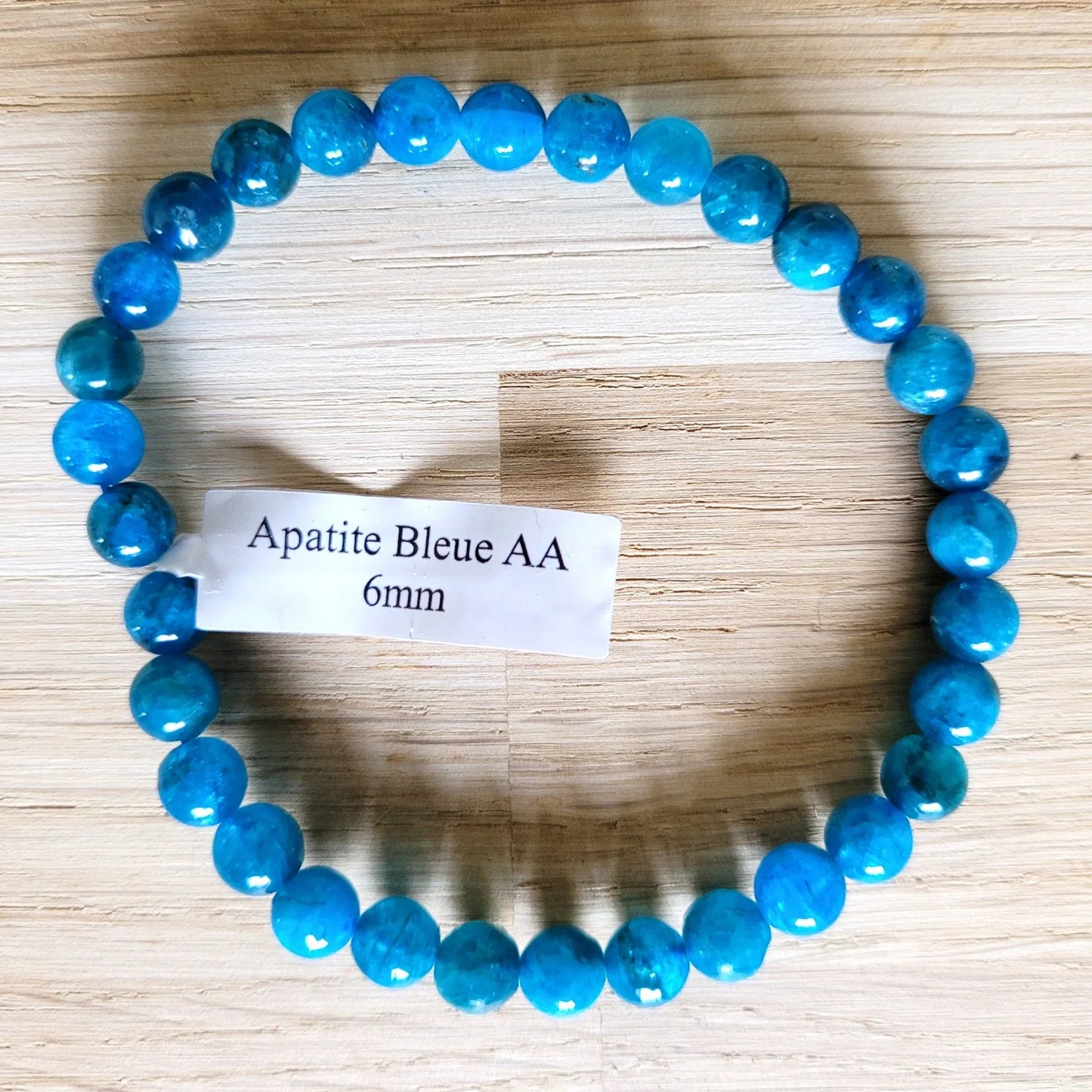 Bracelet 6mm en Apatite bleue AA - Pierres de Terre Happy