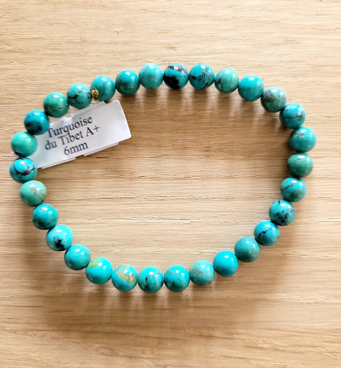 Bracelet enTurquoise duTibet 6mm - Pierres de Terre Happy