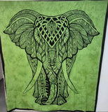 Tenture d'Inde grand modèle - éléphant vert - Pierres de Terre Happy