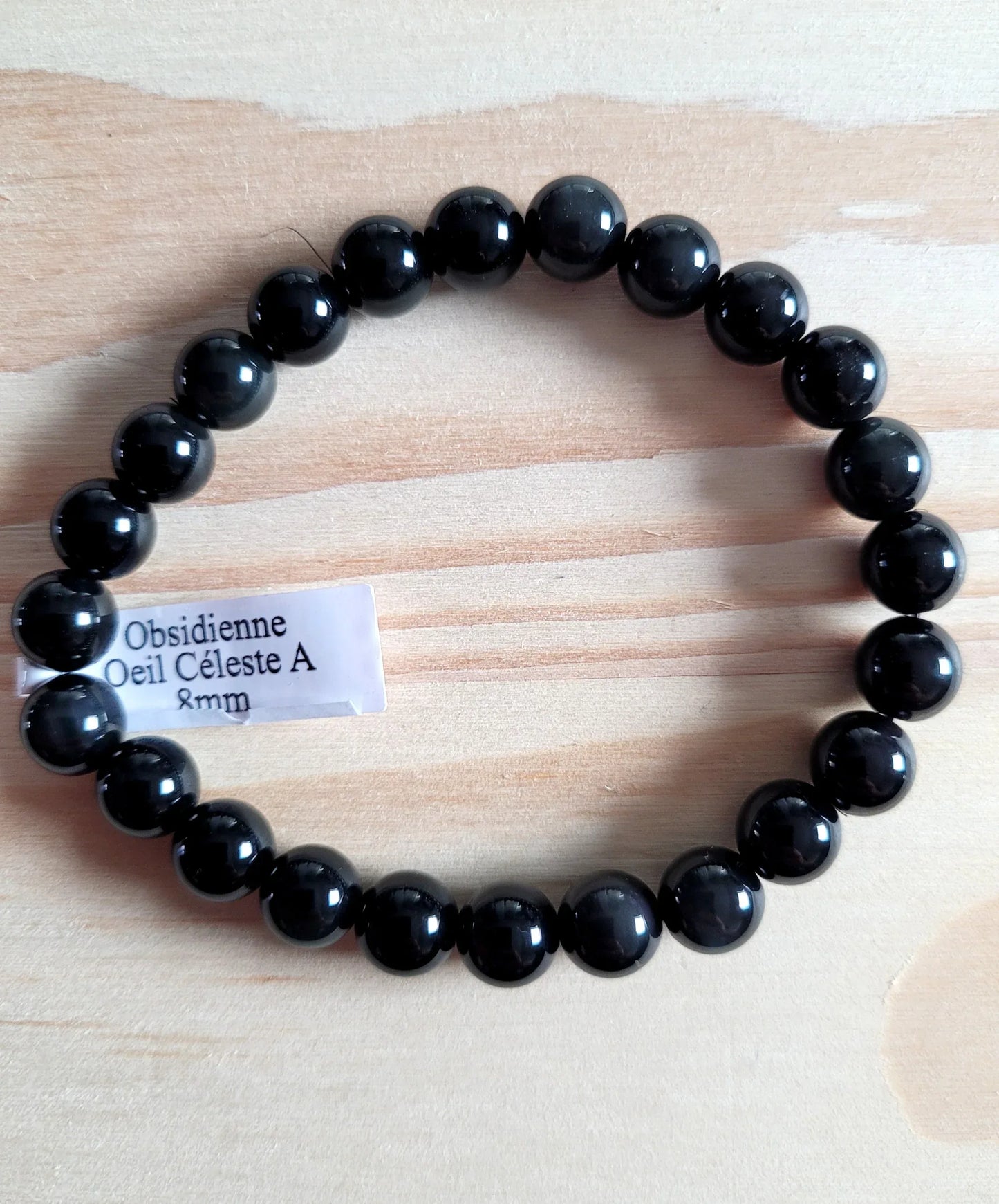 Bracelet en Obsidienne oeil celeste 8mm - Pierres de Terre Happy