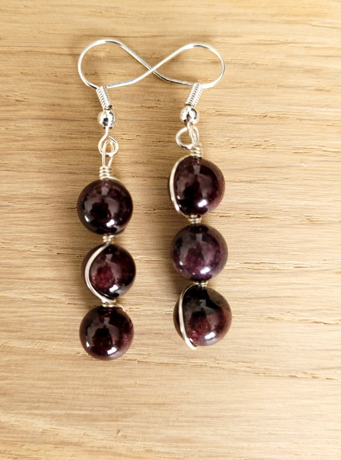 Boucles d'oreilles 3 perles en Grenat Almandin - Pierres de Terre Happy