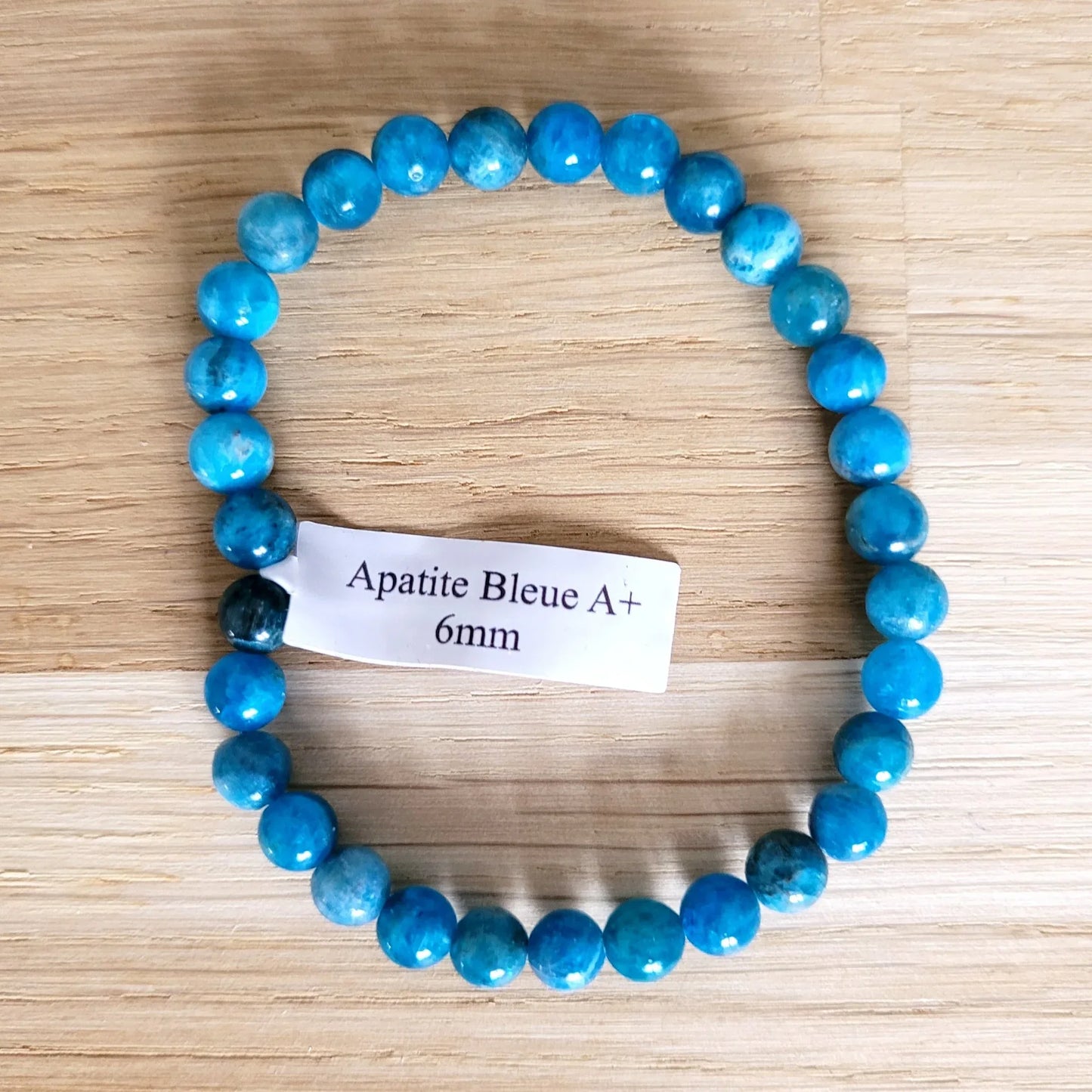 Bracelet 6mm en Apatite bleue A+ - Pierres de Terre Happy