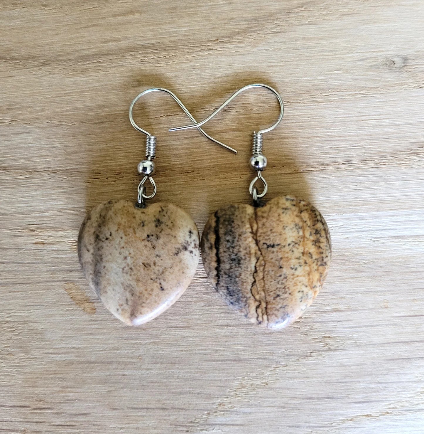 Boucles d'oreilles coeur en Jaspe paysage - Pierres de Terre Happy