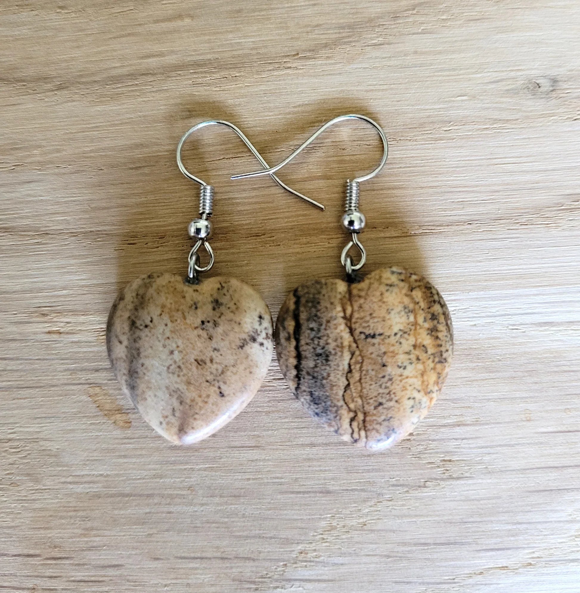 Boucles d'oreilles coeur en Jaspe paysage - Pierres de Terre Happy