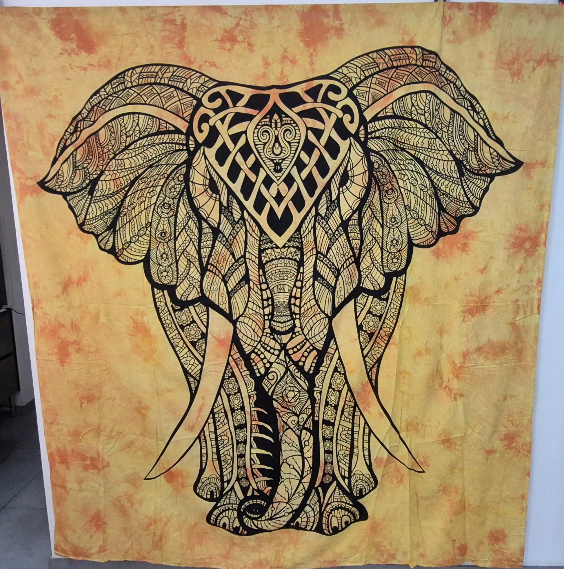 Tenture d'Inde grand modèle - éléphant orange - Pierres de Terre Happy