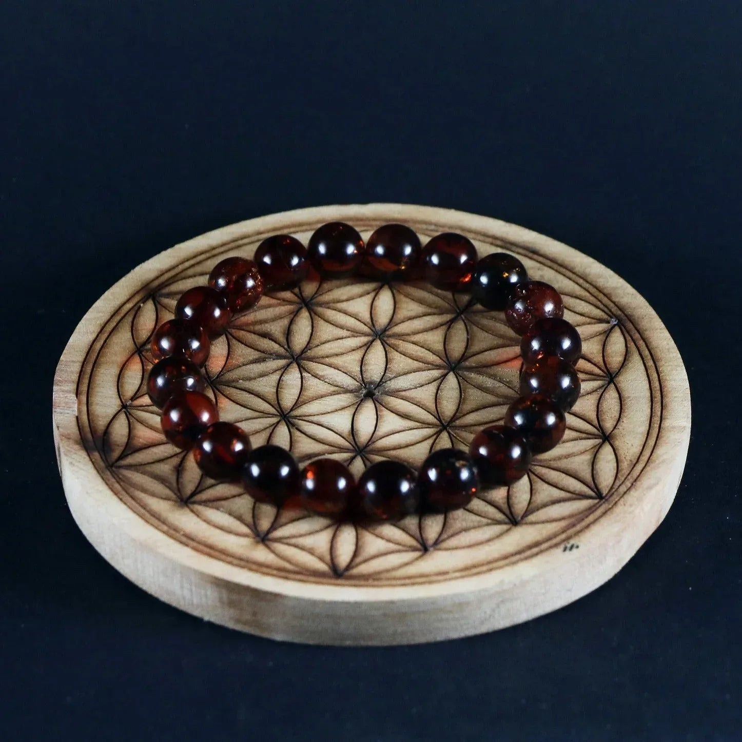 Bracelet en Ambre cognac foncé 9mm - Pierres de Terre Happy
