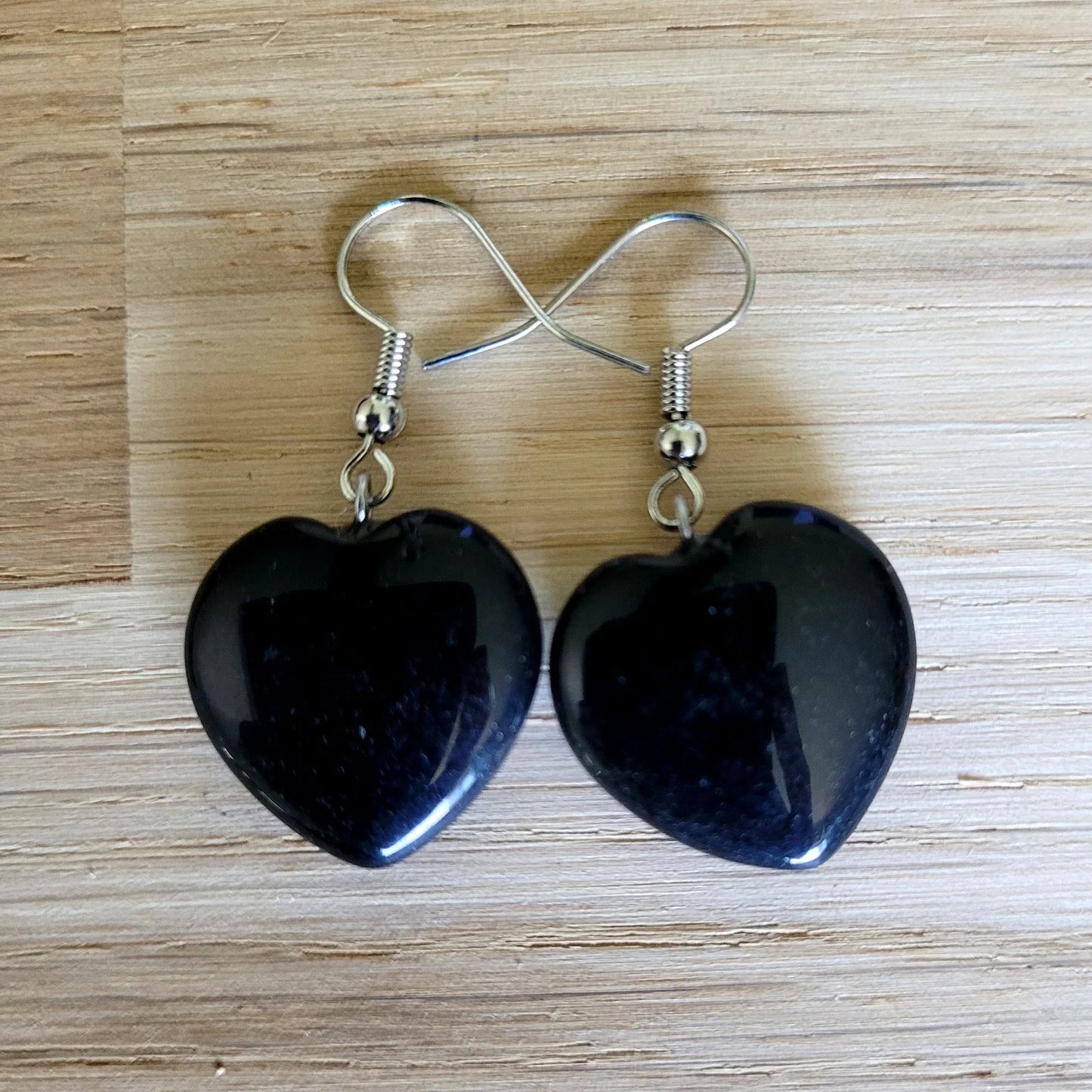 Boucles d'oreilles coeur en Obsidienne Noire - Pierres de Terre Happy