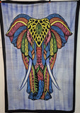 Tenture d'Inde moyen modèle - éléphant coloré fond "jean" - Pierres de Terre Happy