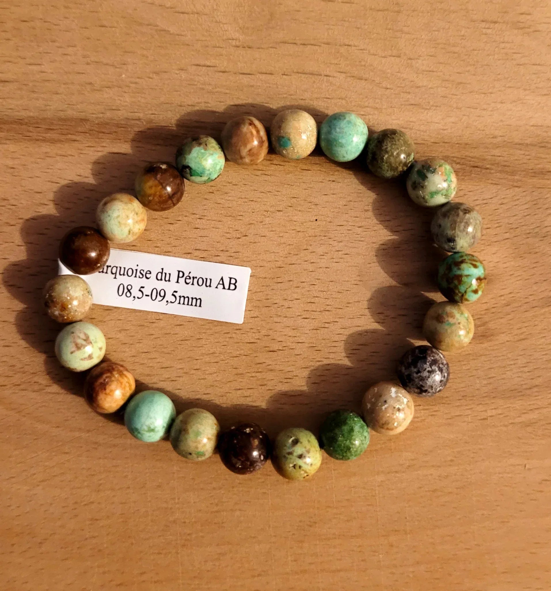 Bracelet enTurquoise du Pérou 8.5mm - Pierres de Terre Happy