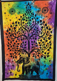 Tenture d'Inde moyen modèle - éléphant et arbre noir - Pierres de Terre Happy