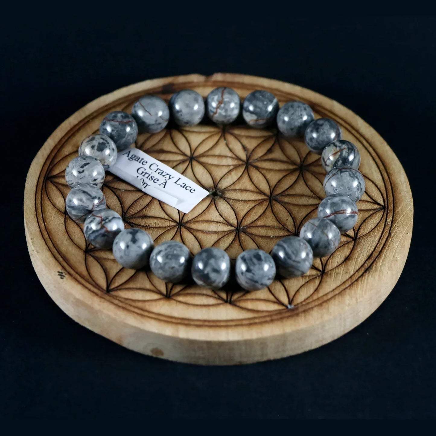 Bracelet en Agate crazy lace grise 10mm - Pierres de Terre Happy
