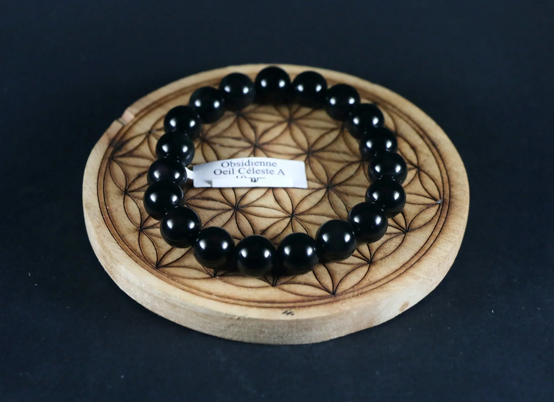 Bracelet en Obsidienne oeil celeste 10mm - Pierres de Terre Happy
