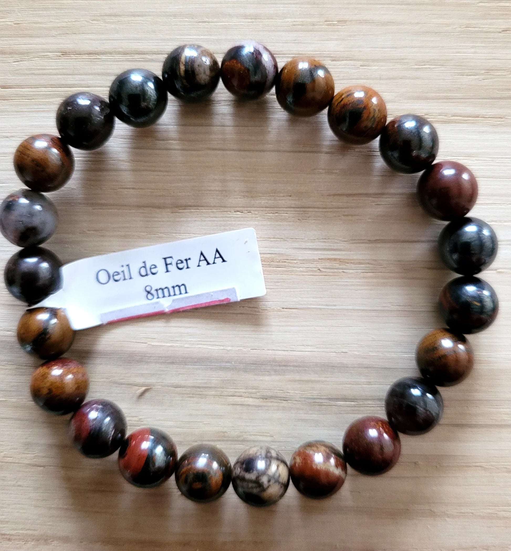 Bracelet en Oeil de fer 8mm - Pierres de Terre Happy