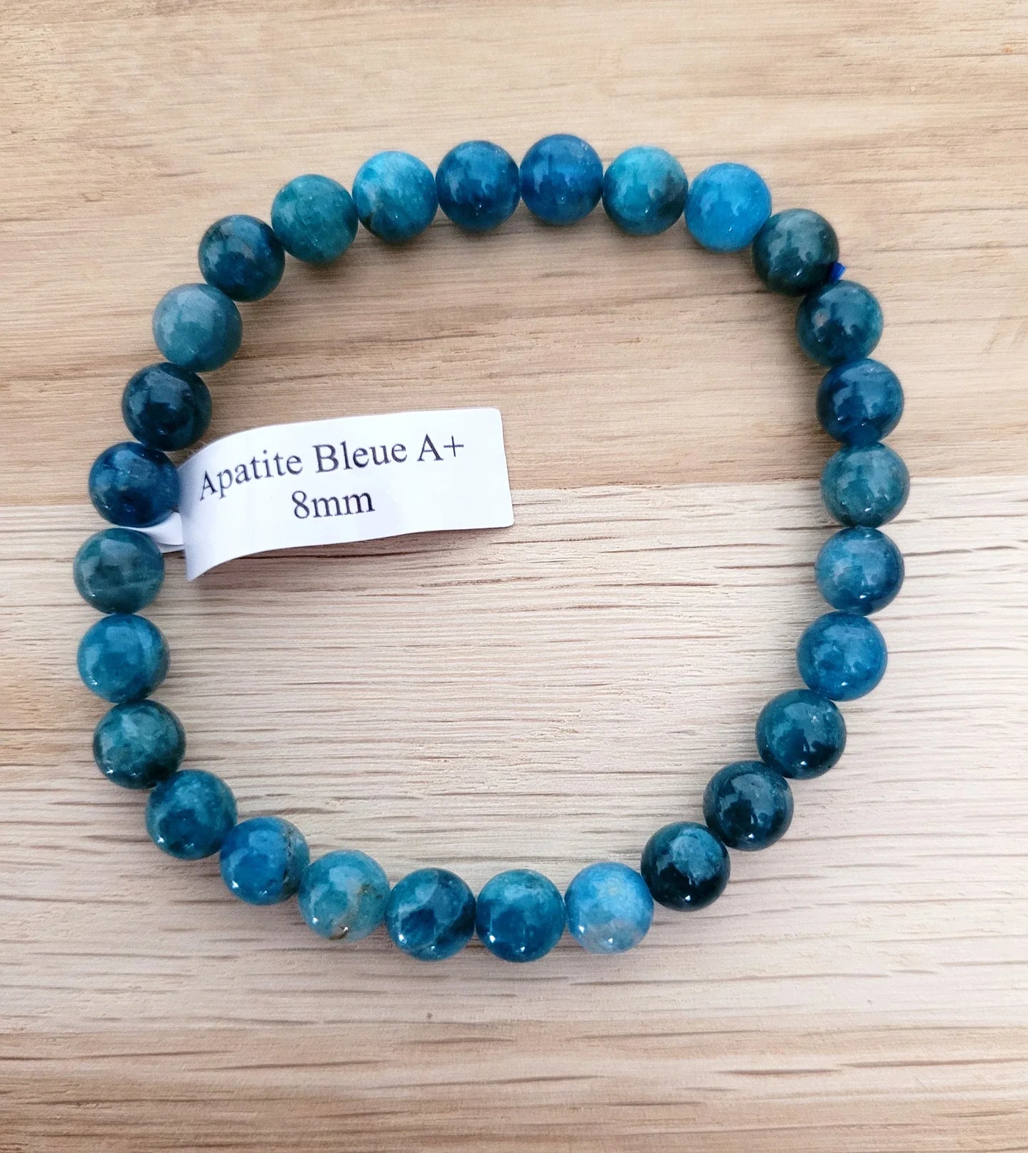 Bracelet 8mm en Apatite bleue A+ - Pierres de Terre Happy