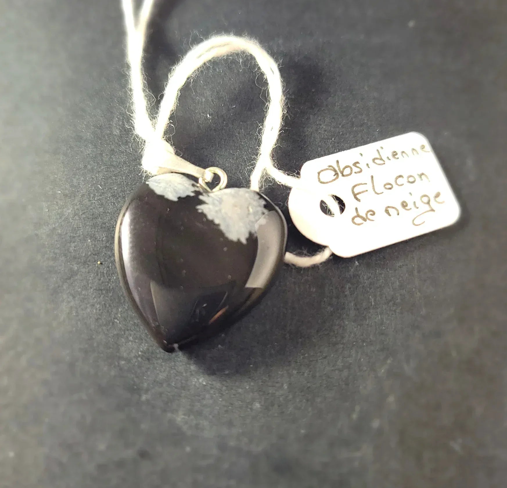Pendentif coeur en Obsidienne flocon de neige - Pierres de Terre Happy