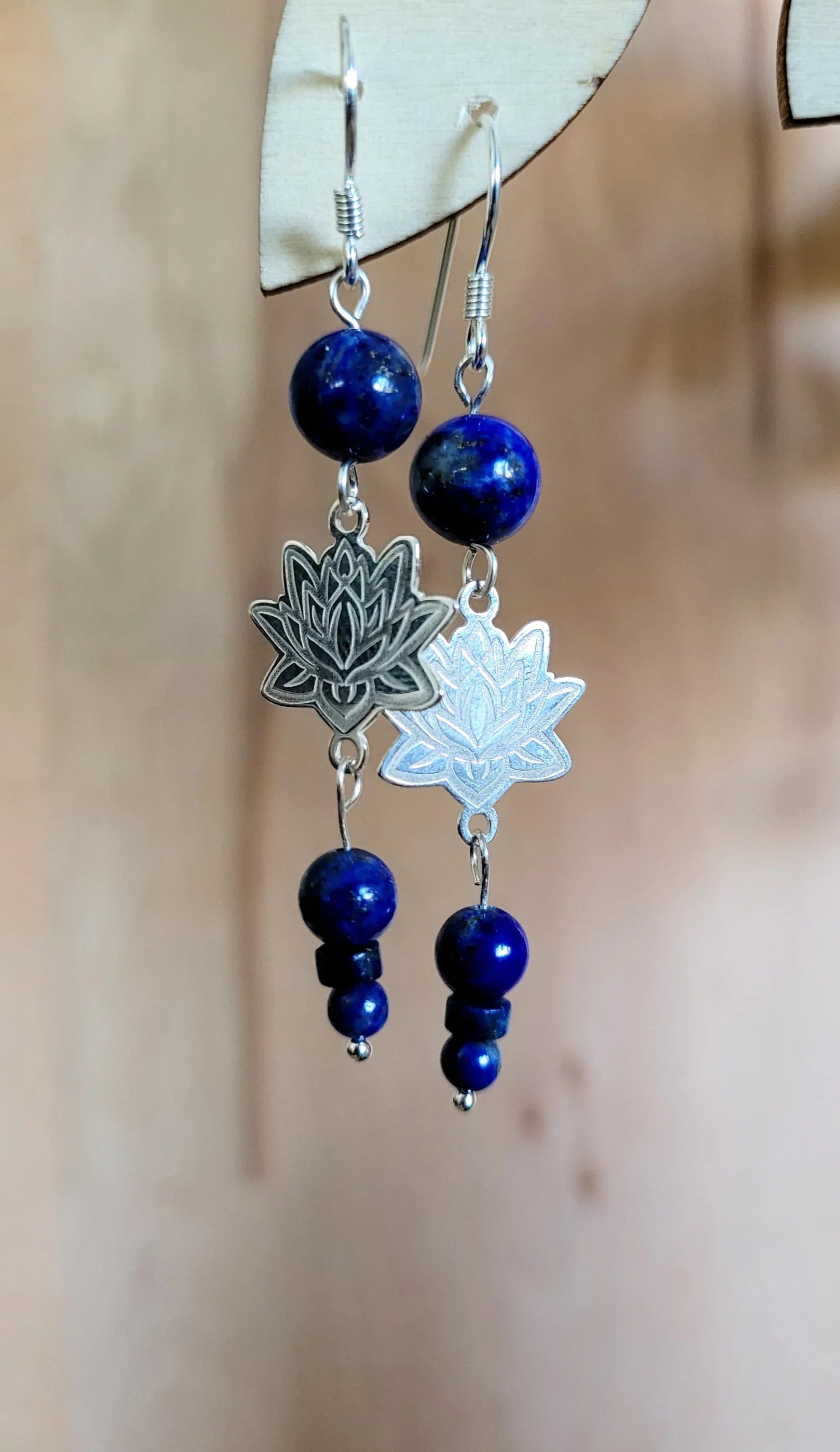 Boucles d'oreilles en Lapis Lazuli et argent 925 - Pierres de Terre Happy
