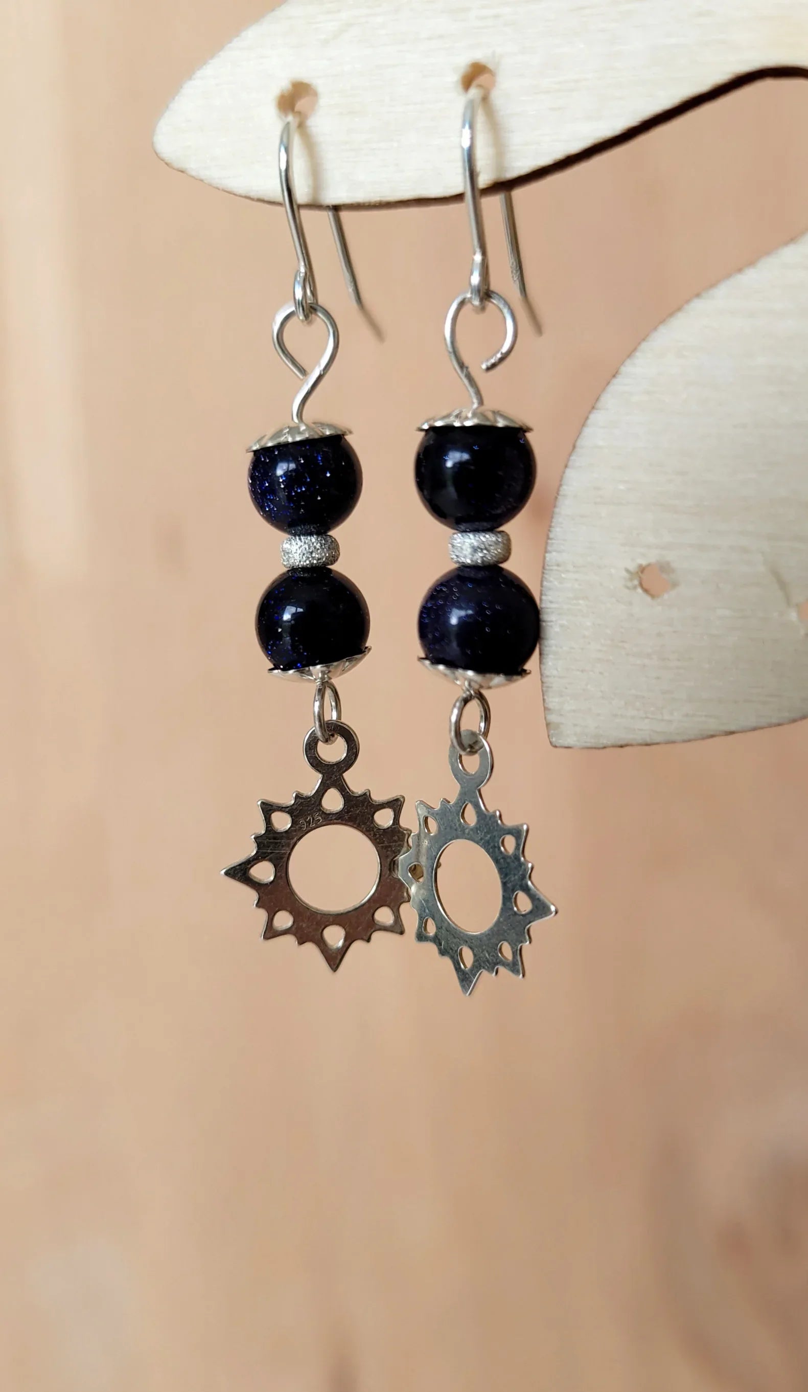 Boucles d'Oreilles en Goldstone et argent 925 - Pierres de Terre Happy