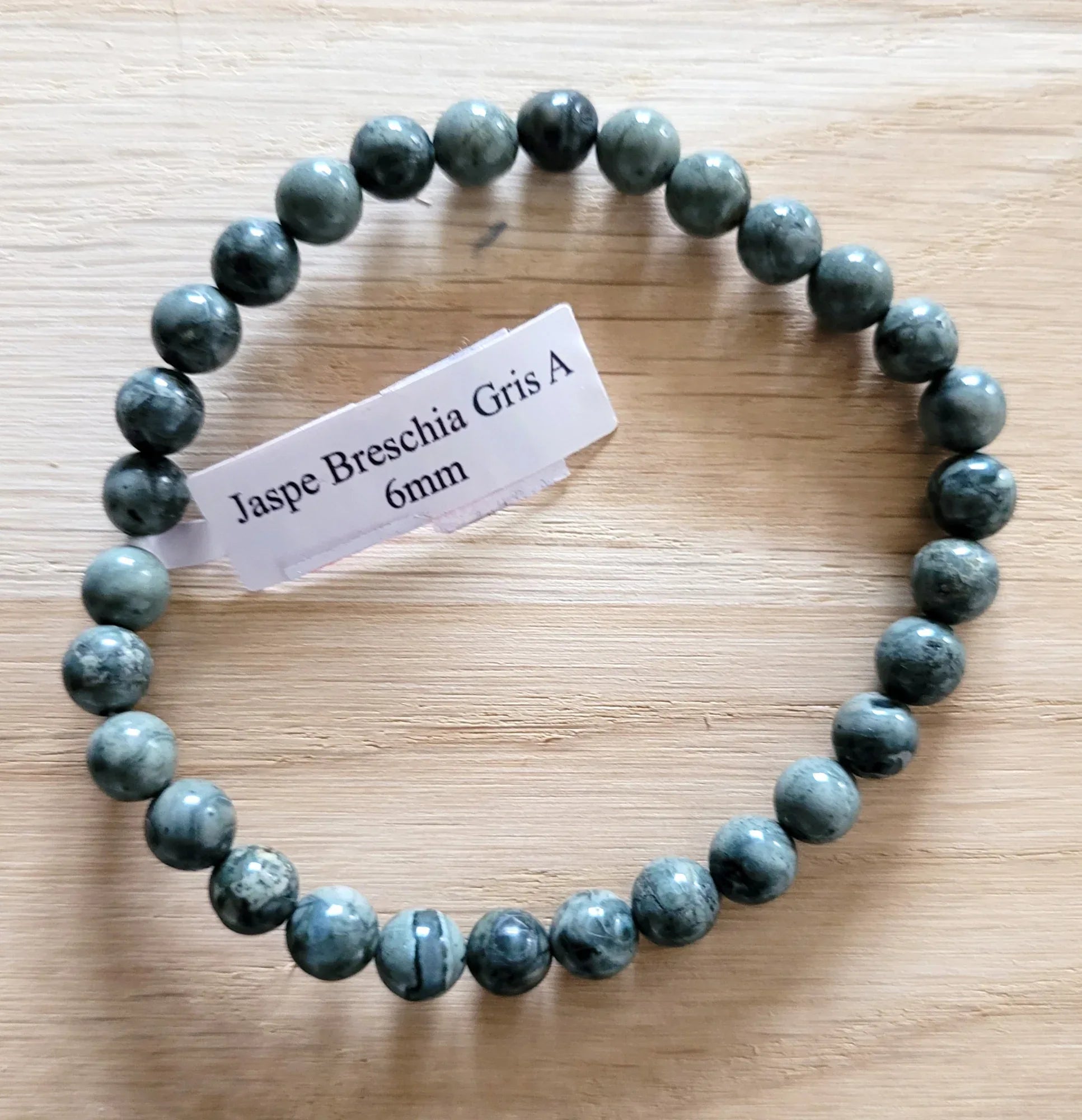 Bracelet en Jaspe Breschia Grise 6mm - Pierres de Terre Happy