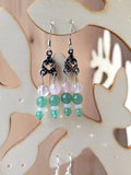 Boucles d'oreilles en Quartz Rose et Aventurine Verte - Pierres de Terre Happy