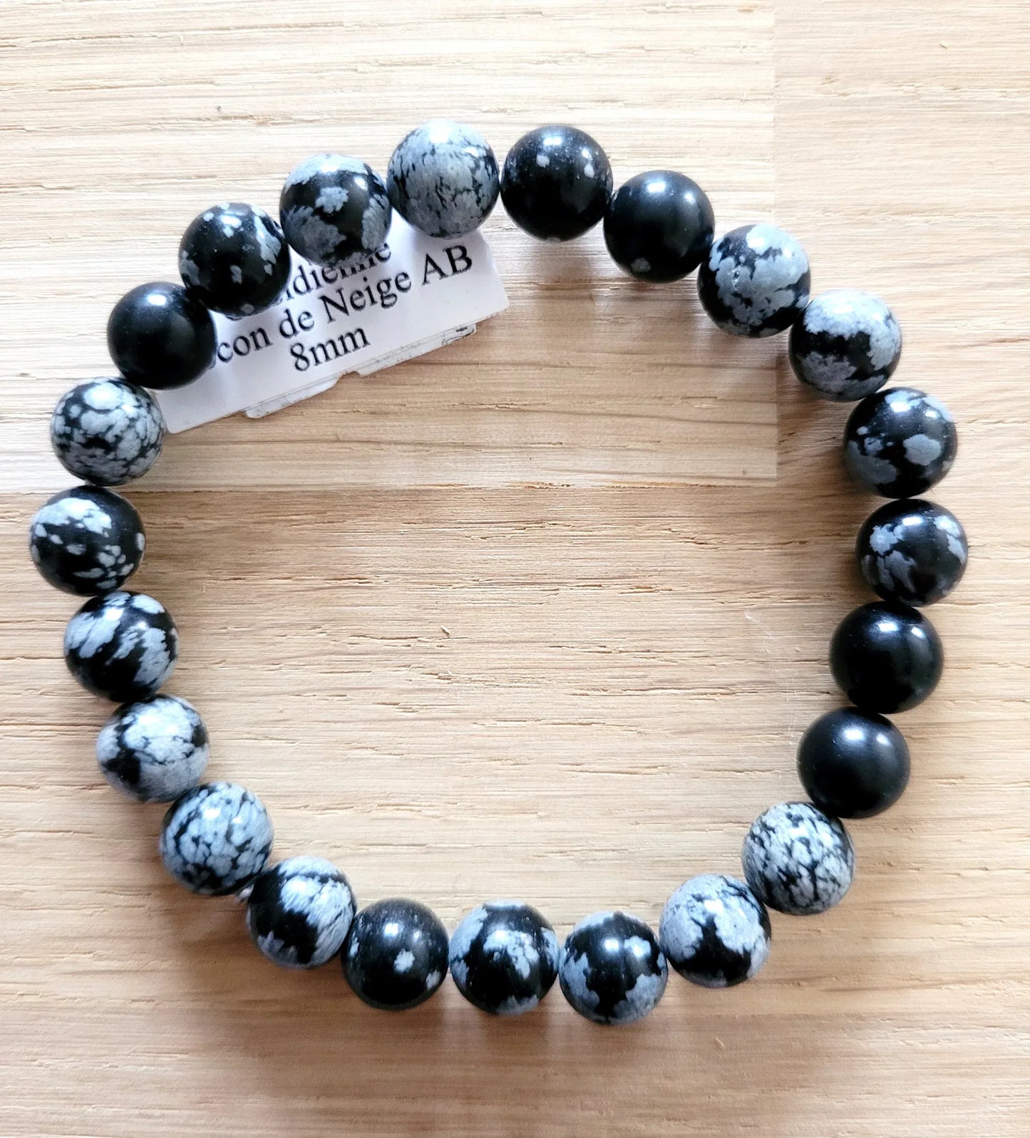 Bracelet en Obsidienne flocon de neige 8mm - Pierres de Terre Happy