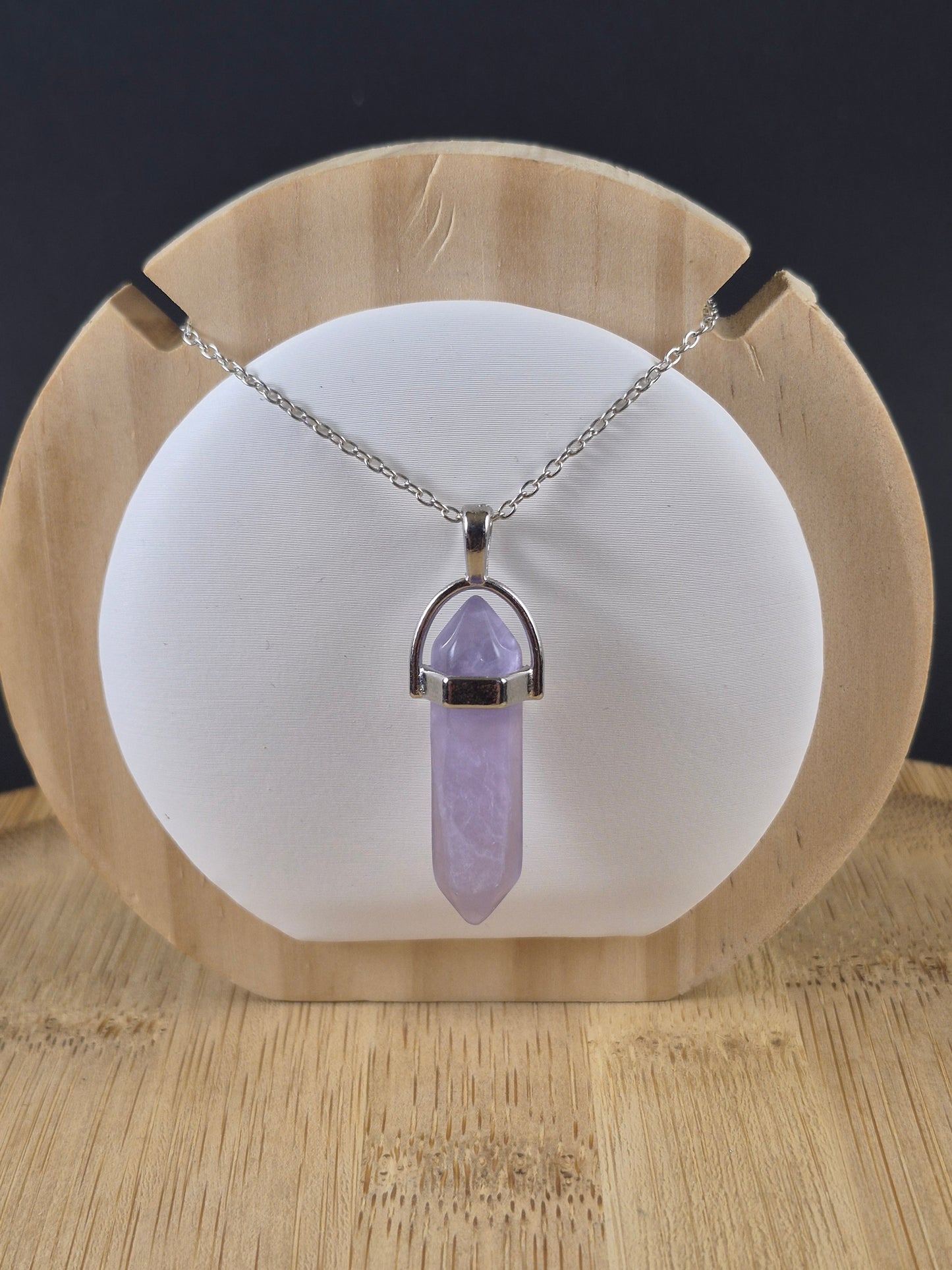 Pendentif doubles pointes en Fluorine rose