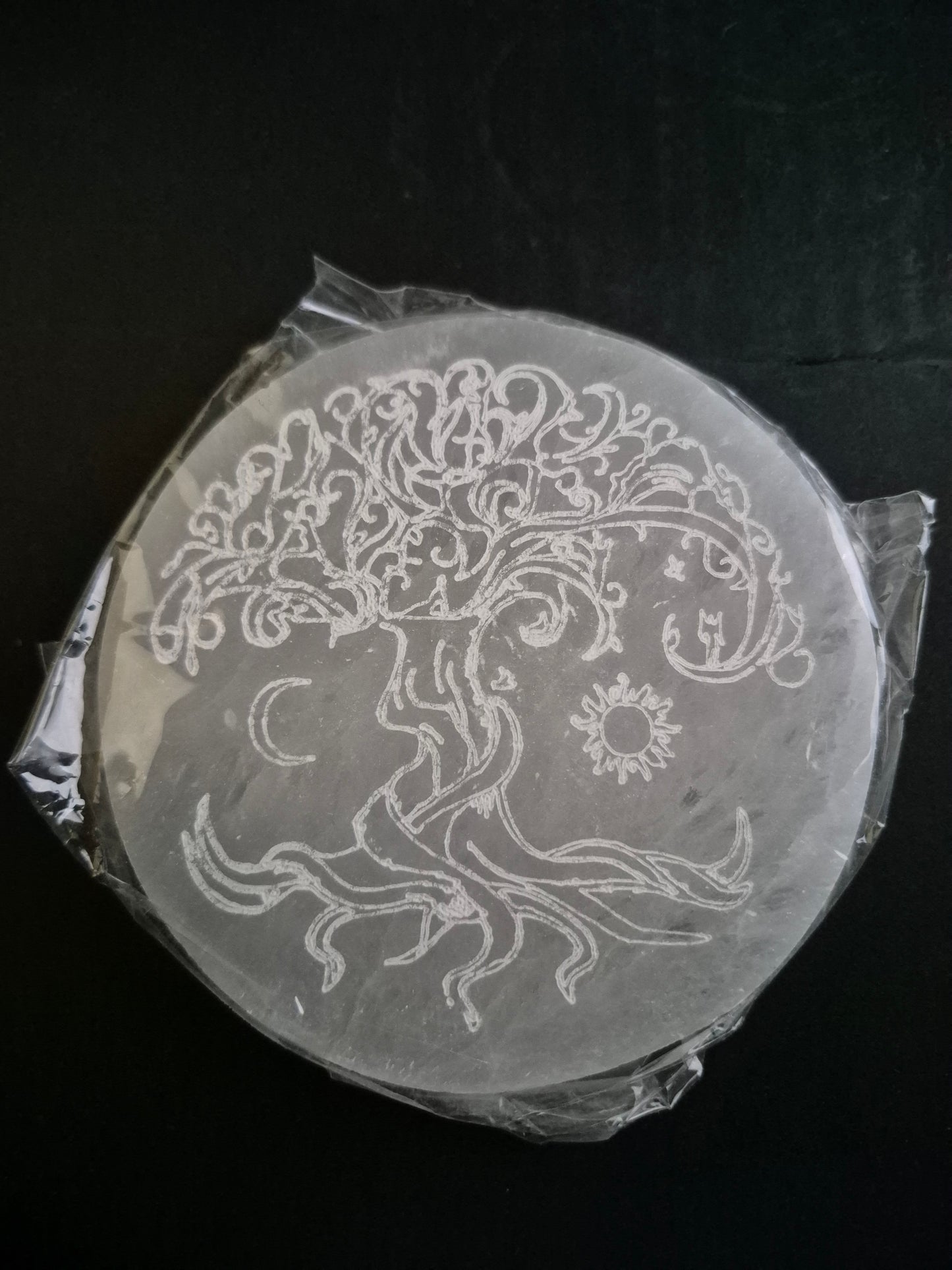 Plaque de dynamisation en Sélénite arbre de vie lune soleil