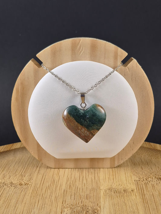 Pendentif coeur en Jaspe Océan